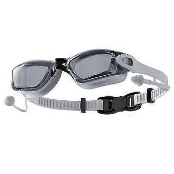 Gafas de natación grises con tapones para los oídos integrados, impermeables y antivaho, compatibles con hombres y mujeres (color blanco liso).