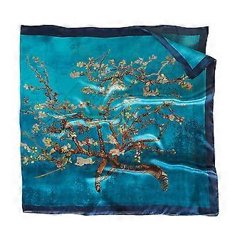 Imitation Silk Scarf Ethnic Printed Scarf for Women 1Pcs Blue Elegant