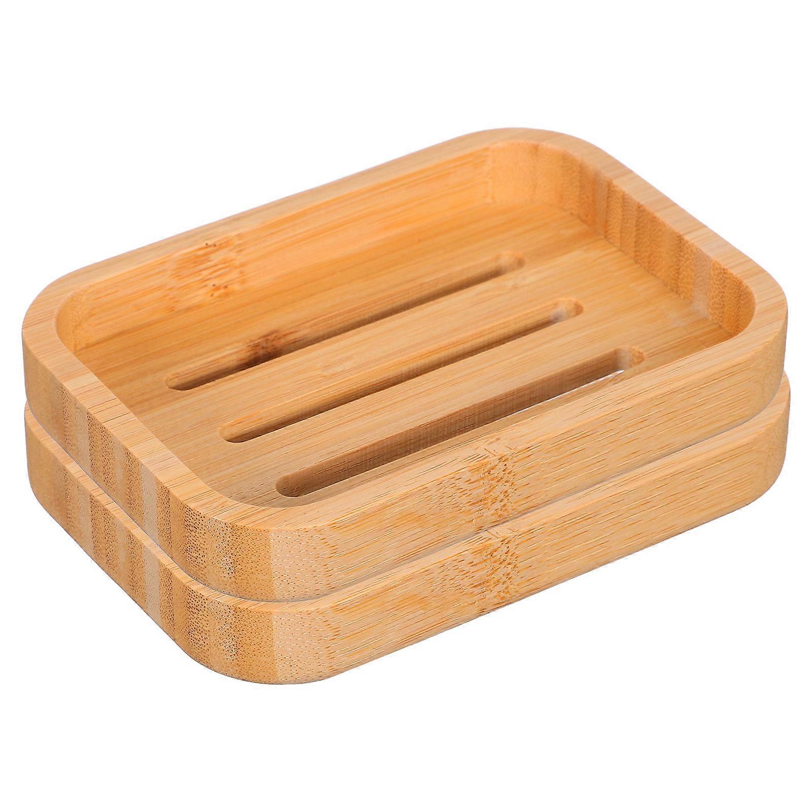 Bamboo Soap Dish Self Draining Rectangle Holder 2Pcs for Soap Storage