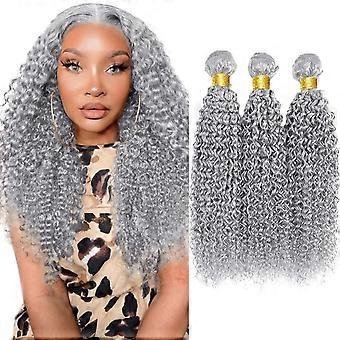 Cabelo Humano Ondulado e Prateado em Mechas Cinza, Pacote com 3 Mechas de 45cm x 45cm x 45cm (18 polegadas), 150g, Ideal para Mulheres Negras