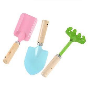 Bambini Candy Color Garden Tools Mini cazzuola in metallo manico in legno Giardinaggio Rastrello Pala (rosa, blu, verde) 3pcs