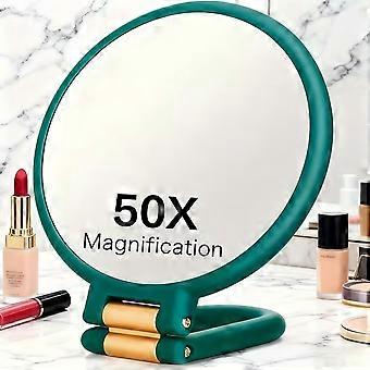 Double-Sided Magnifying Makeup Mirror 1X/50X Zoom, 360 Adjustable Handle, Handheld Desktop Hanging for Travel and Grooming