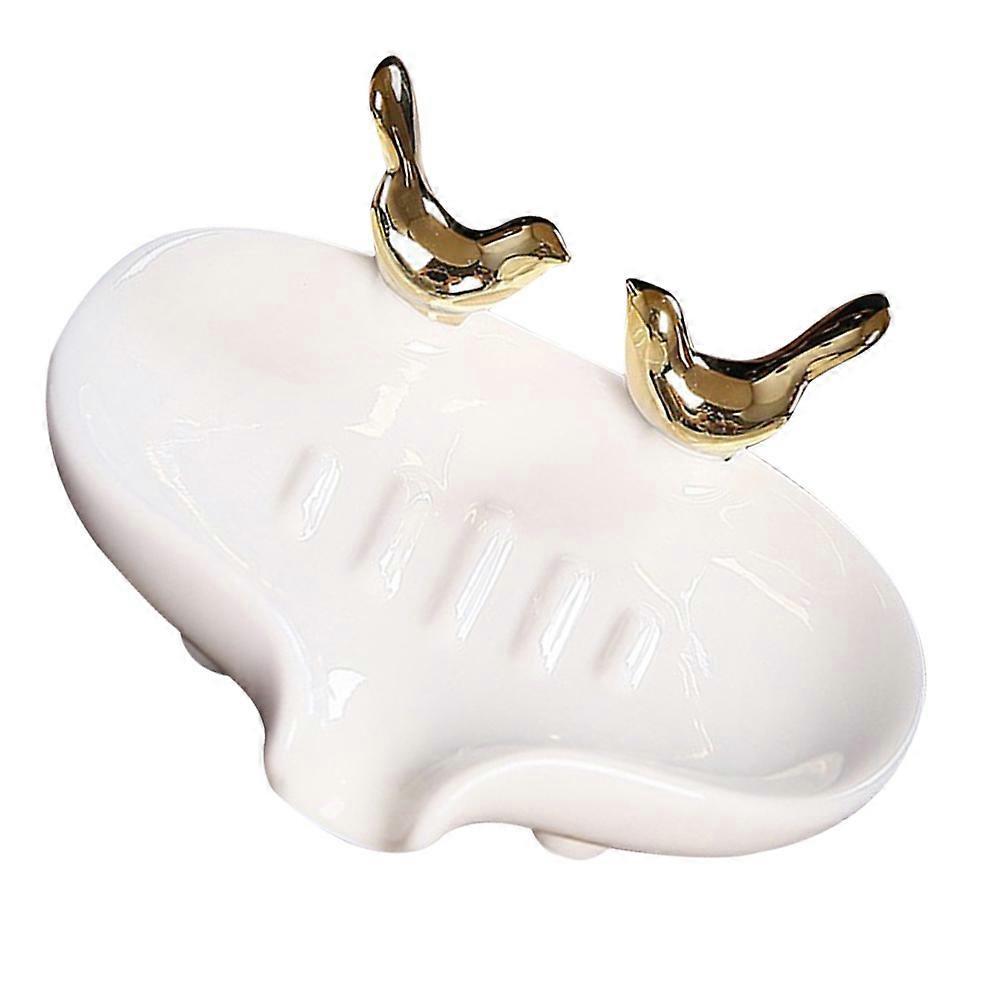 White Ceramic Draining Soap Stand for Bathroom Use 1Pcs
