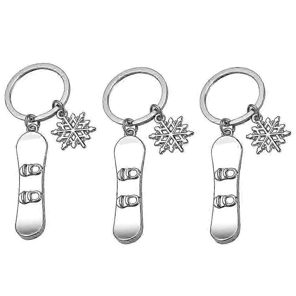 3pcs Creative Snowboard Keychain Pendants Backpack Hanging Charms (Silver)