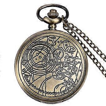 Vintage Bronze Valknut Triangle Norse Viking Pocket Watch Unisex Quartz Fob Chain Necklace Retro Pendant Clock for Men Women