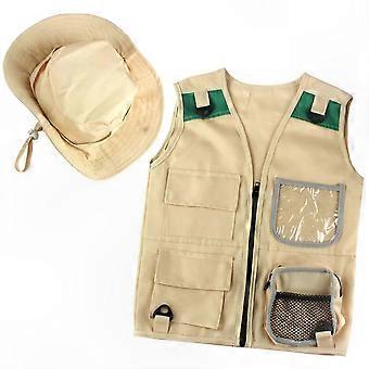 Khaki Cargo Vest and Hat Set for Kids, Durable Explorer Costume for Outdoor Activities,New 2026