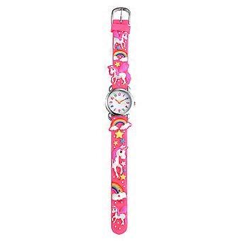 Modieuze kinderpolshorloges met cartoonprint, 3 stuks, roze kleur.
