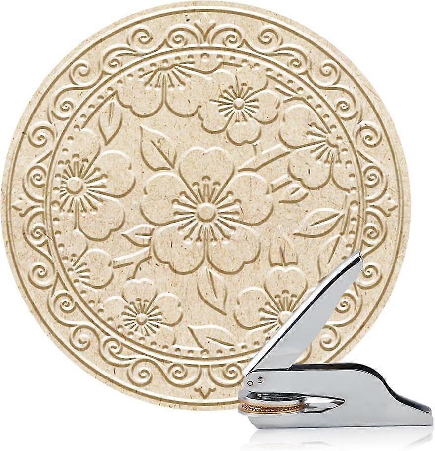 Book Embosser Personalized Cherry Blossoms and Patterned Border Pattern Book Stamp, Durable Library Stamp with Handle Set