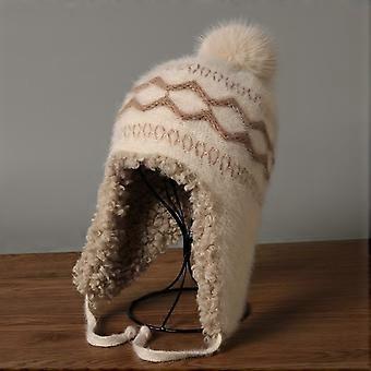 Women's & Men's Winter Warm Hats, Thickened Wool Knit Hat with Ear Protection, Fuzzy Wool Balls for Christmas & Skiing