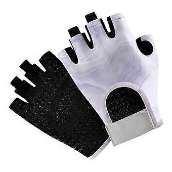 Luvas esportivas femininas respiráveis ​​e antiderrapantes, leves, com meio dedo, para ciclismo, corrida, academia e exercícios ao ar livre. Cor: vermelho e roxo fumê.