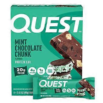 2 sztuki batonów proteinowych Quest Nutrition, smak: mięta i kawałki czekolady, 4 batony w opakowaniu, każdy o wadze 60 g (2,12 oz).