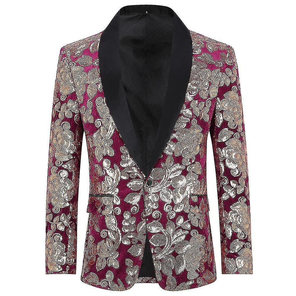 Men's Sequins Blazer Dance Banquet Shawl Collar Suit Jacket