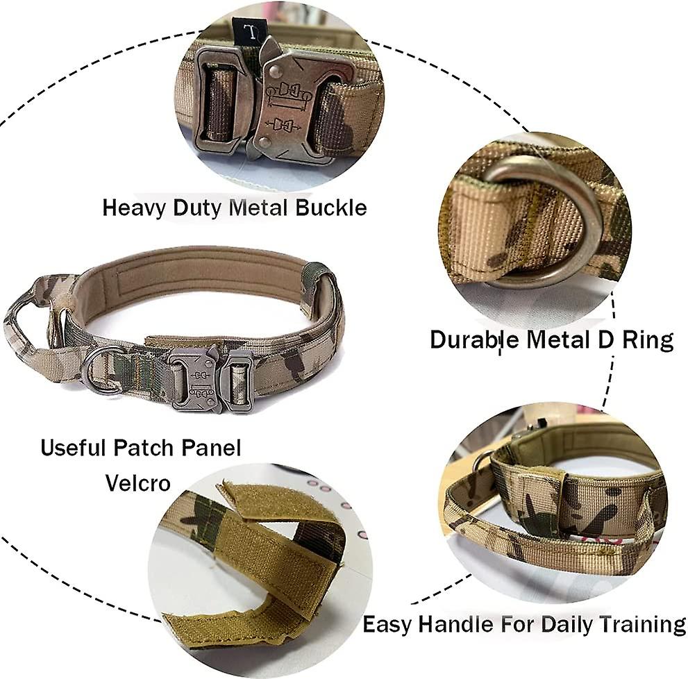 Taktisches Hundehalsband Aus Nylon, Verstellbar Mit Griff Und Metallschnalle - Für Mittelgroße/große Hunde, Inkl. Airtag-Hülle & Patches