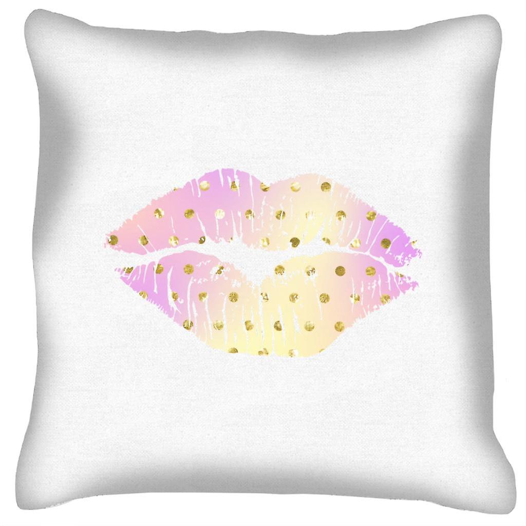 Light Peach And Gold Lips Cushion