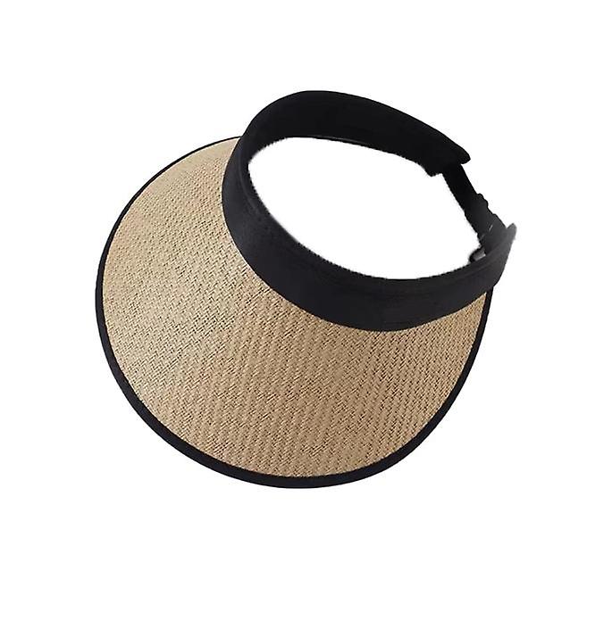 (khaki Straw)summer Straw Empty Top Hat Foldable Sun Hat With Double-layer Large Brim