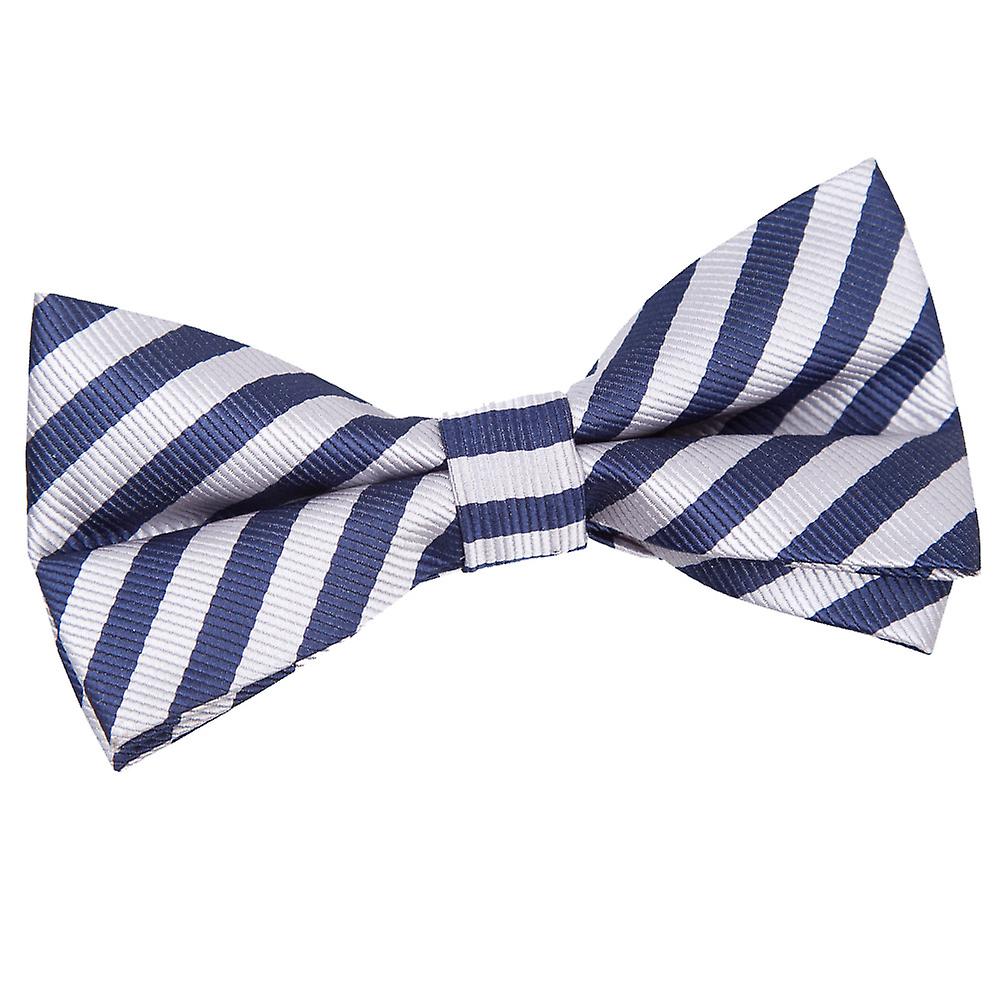 Navy Blue and Silver Thin Stripe Pre-Tied Bow Tie