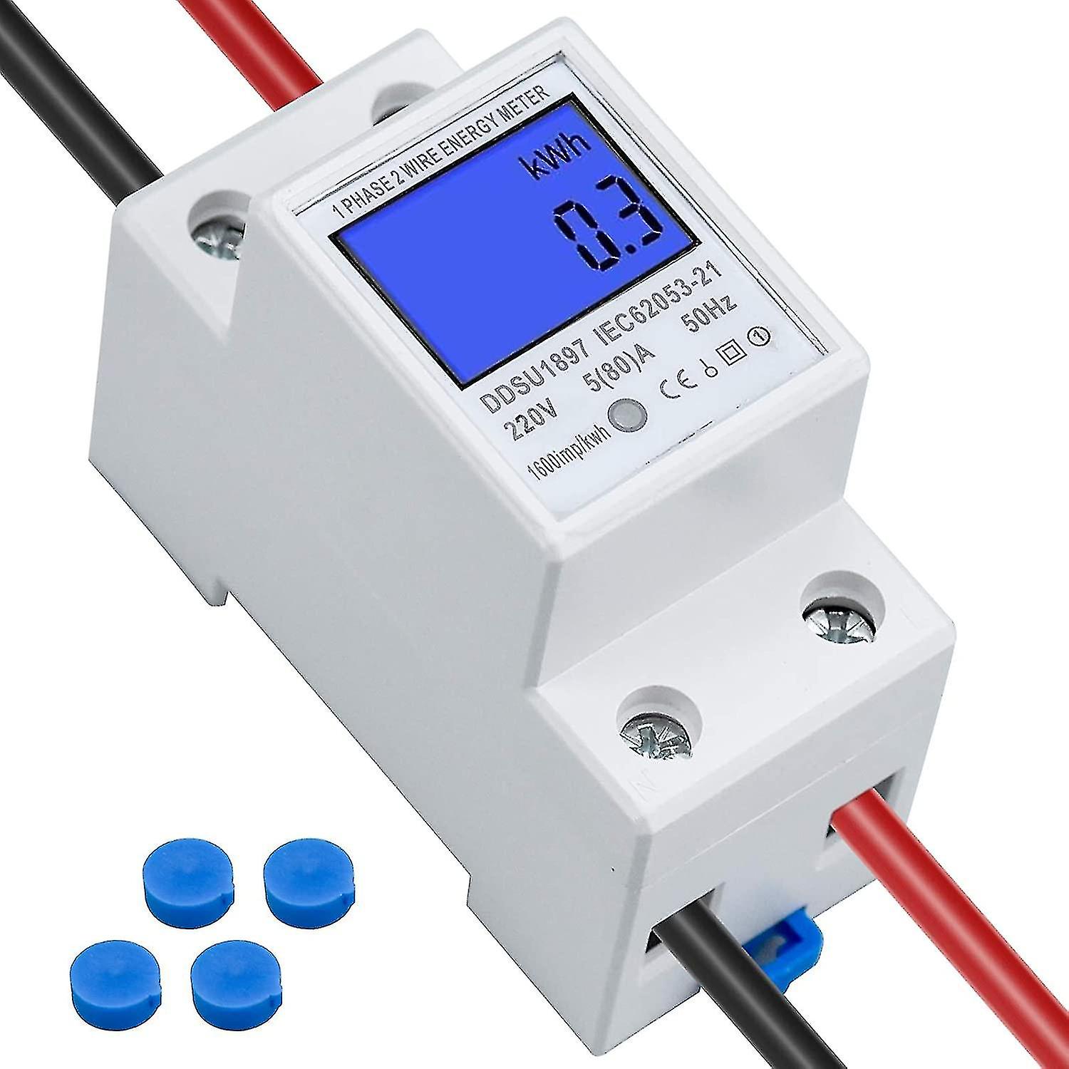 Lcd Digital Electricity Meter Ac Meter Top-hat Rail Kwh Meter 5(80) A Electricity Meter Top-hat Rail 1-phase 2-pin 2p Din Rail Electricity Meter Ac230