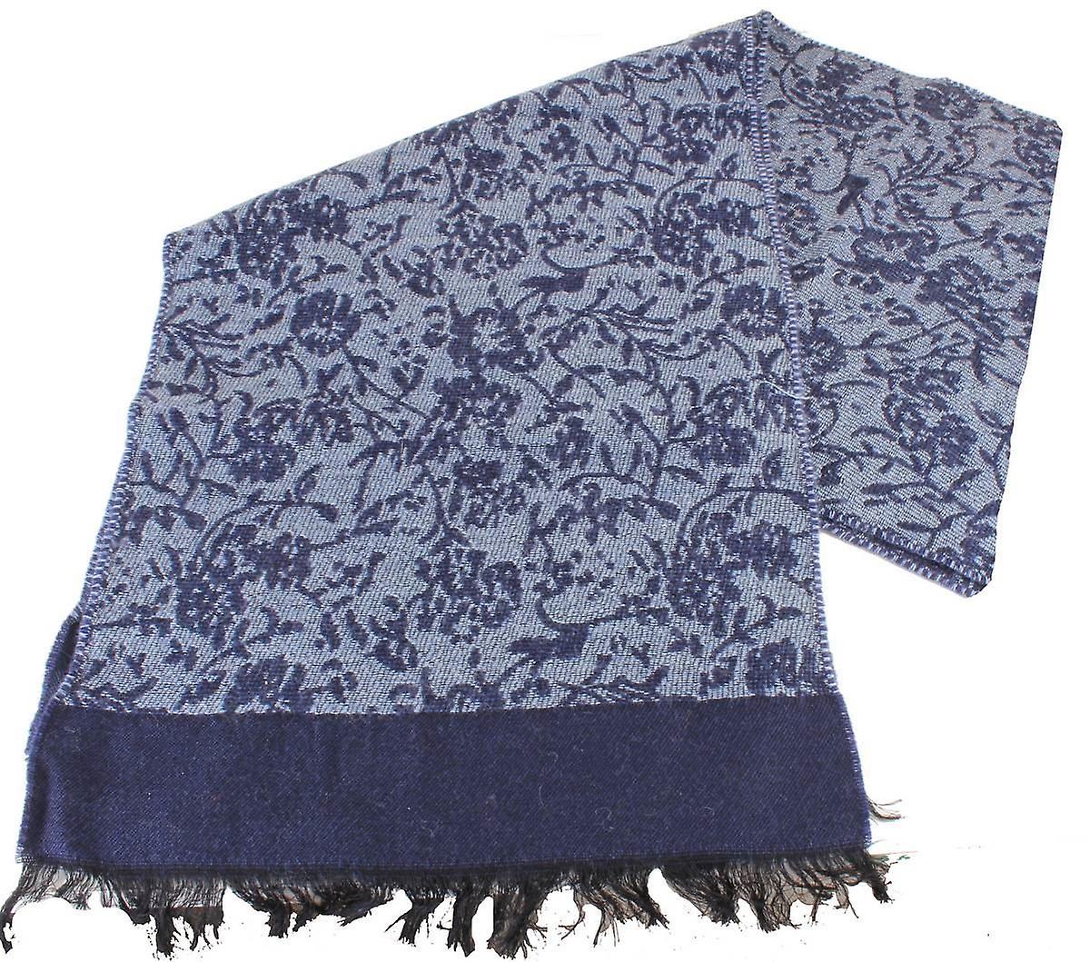 Bassin and Brown Bonsai House Self Flower Wool Scarf - Navy/Blue