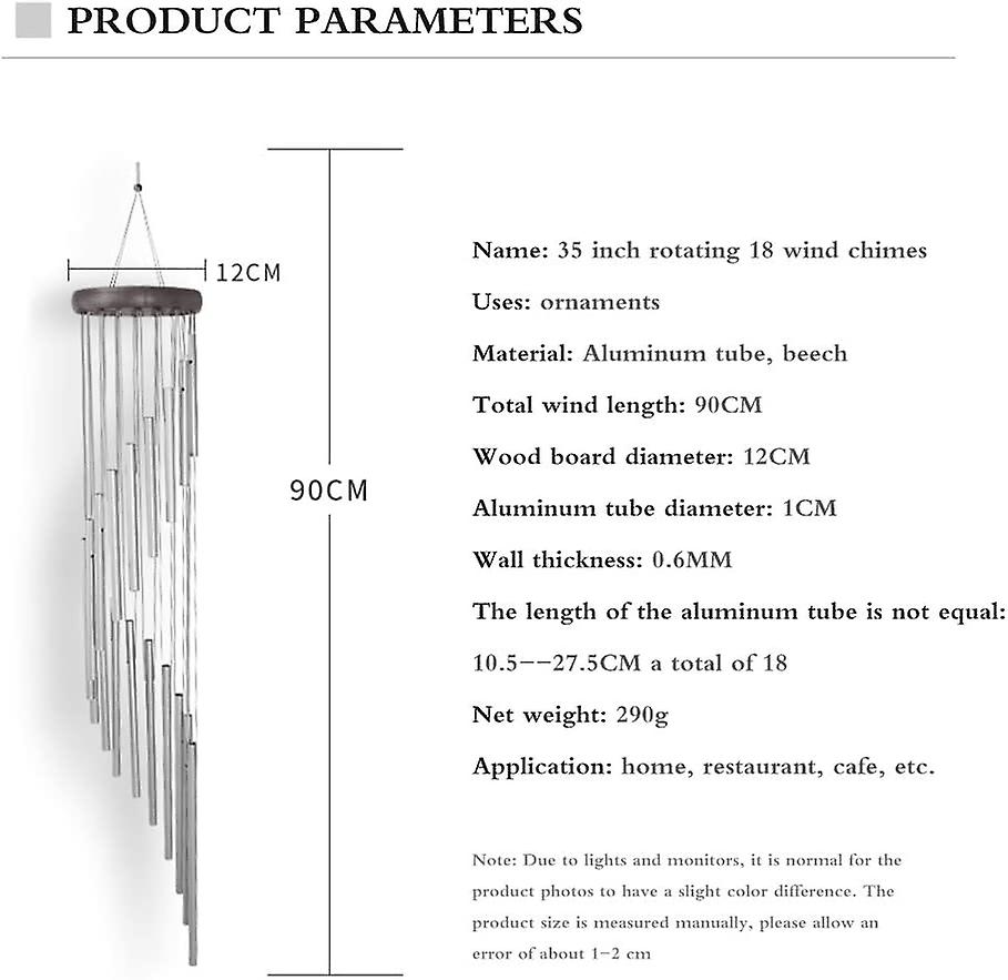 Outdoor Wind Chimes, 90cm Memorial Wind Chimes With Hooks, 18 Aluminum