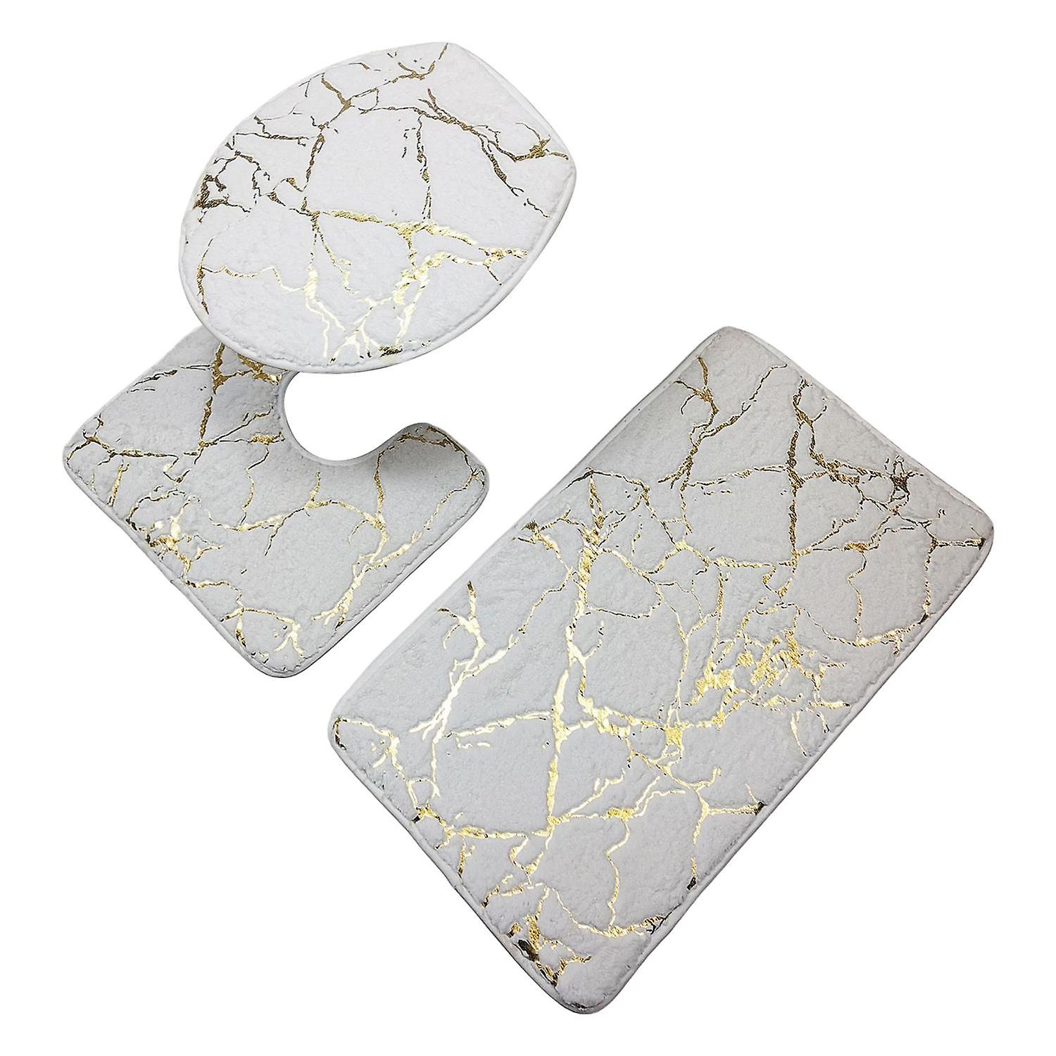 3Pcs/Set Non-slip Toilet Carpet Quick Dry Polyester Marble Toilet Lid Cover Bathroom Rug for Home