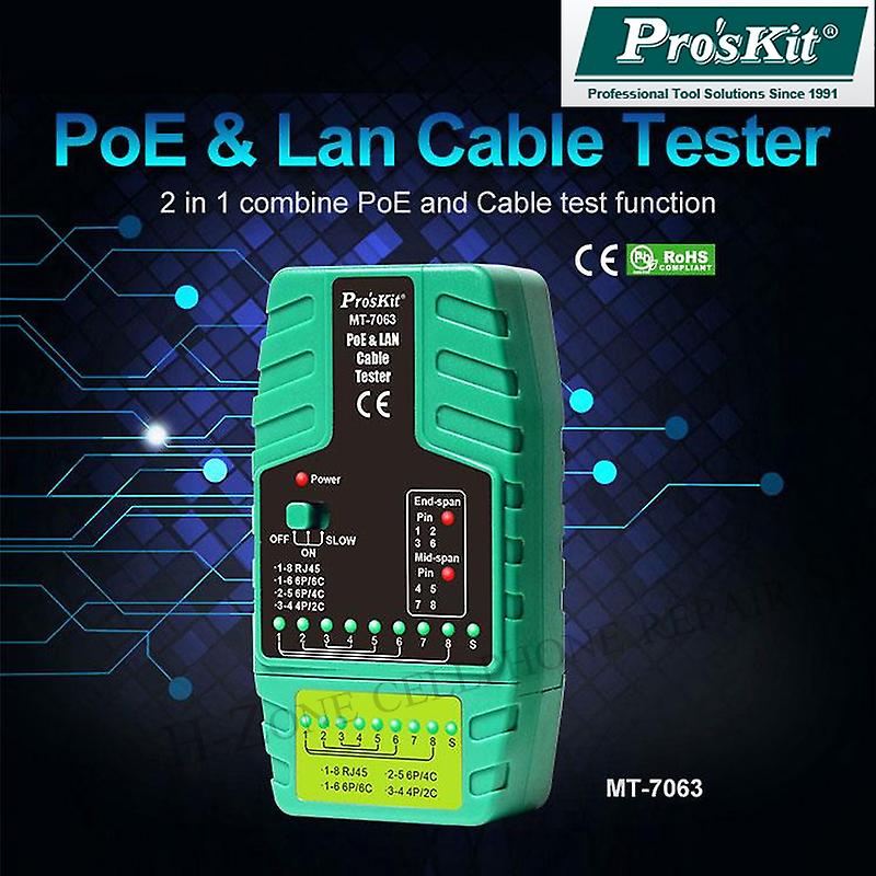 Pro'skit Mt-7063 Network 2 In 1 Poe Cable Tester Multi-function Network Line Tester Short Circuit Break Wire Sequence Test