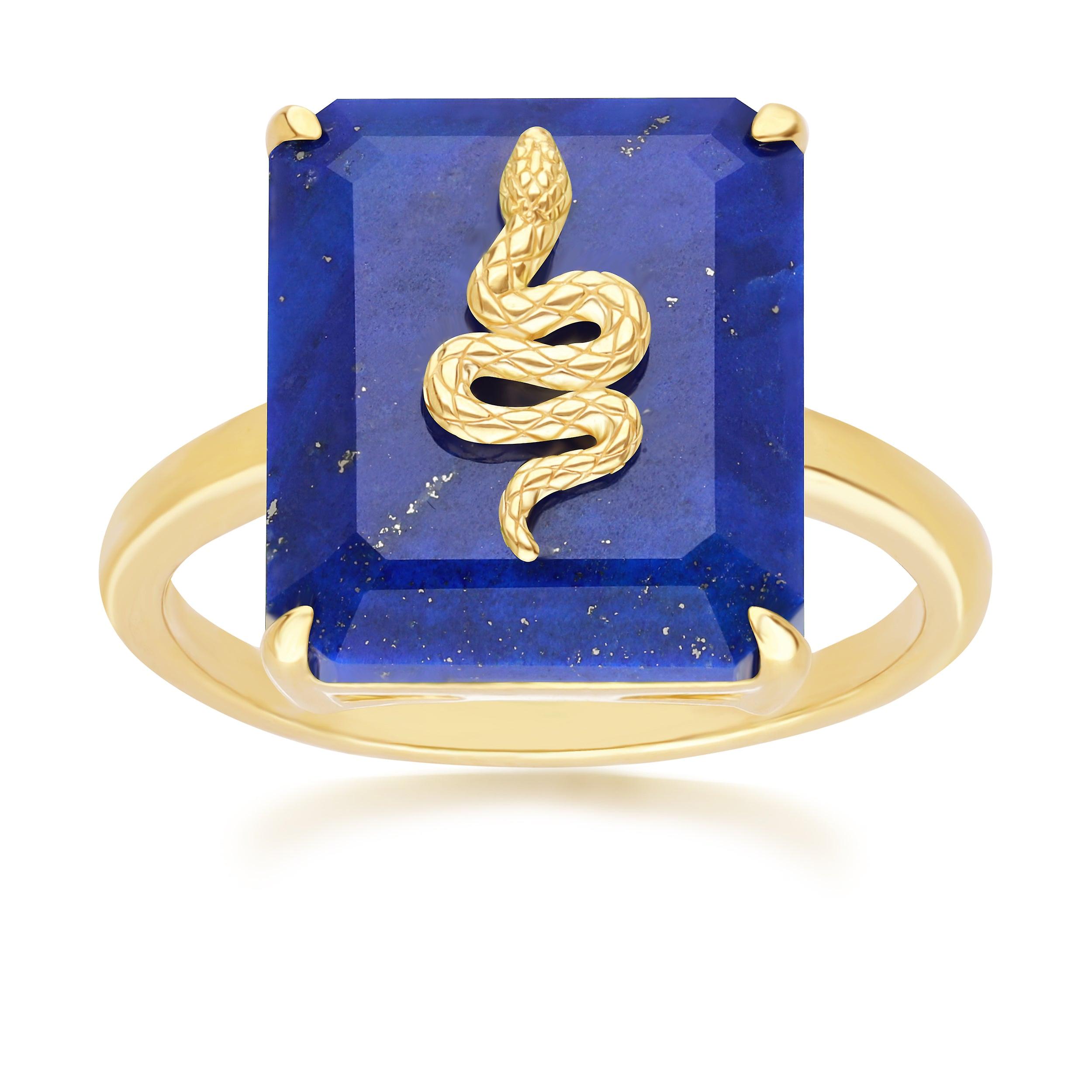 Grand Deco Lapis Lazuli Snake Ring in Gold Plated Sterling Silver