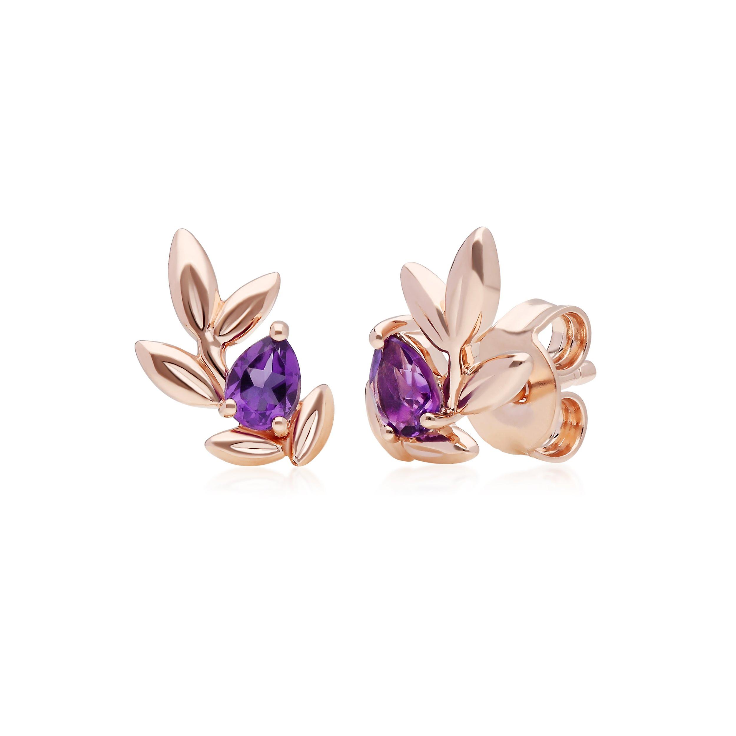O Leaf Amethyst Stud Earrings in 9ct Rose Gold 135E1642019