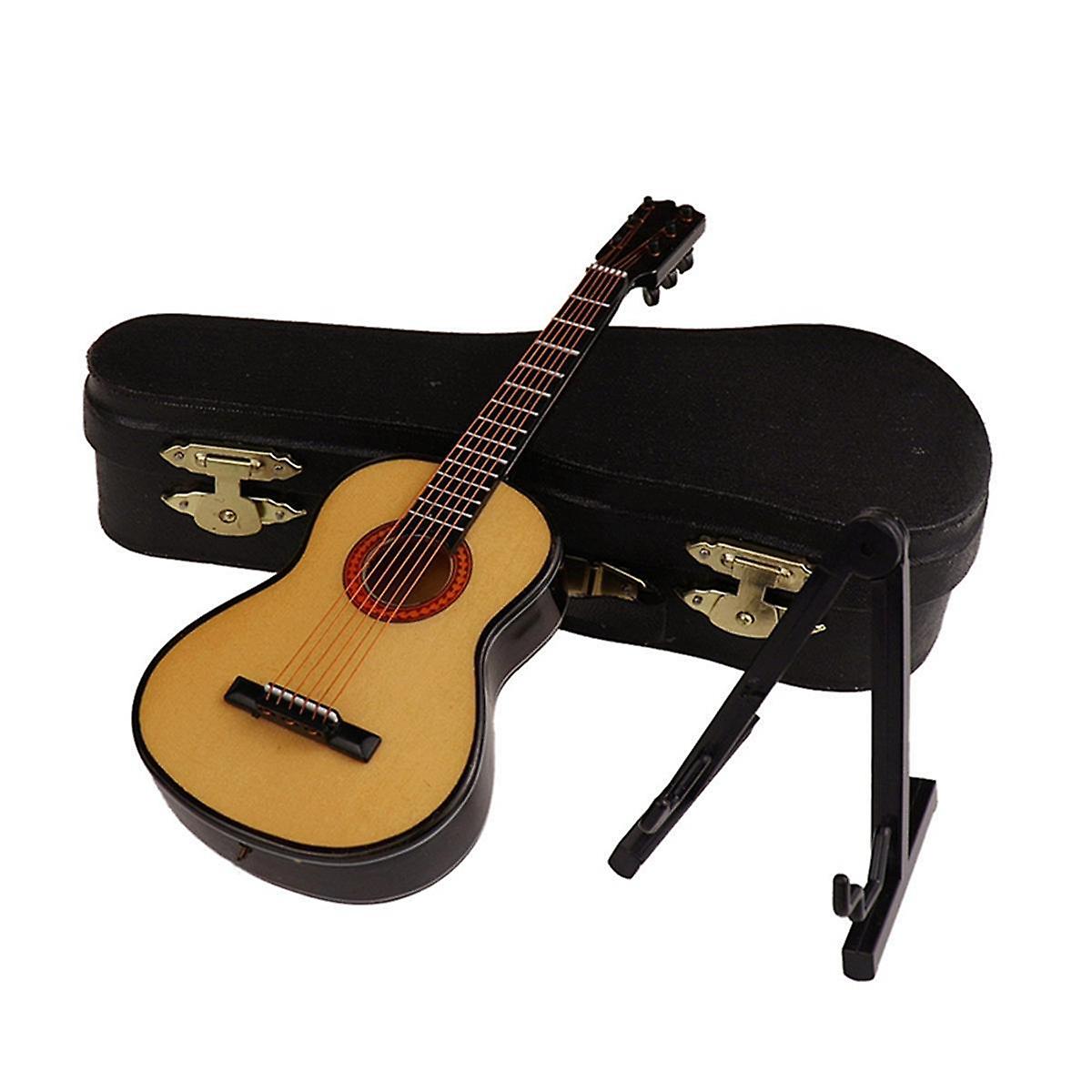 E-Wooden Miniature Guitar with Stand and Case Mini Musical Instrument ...