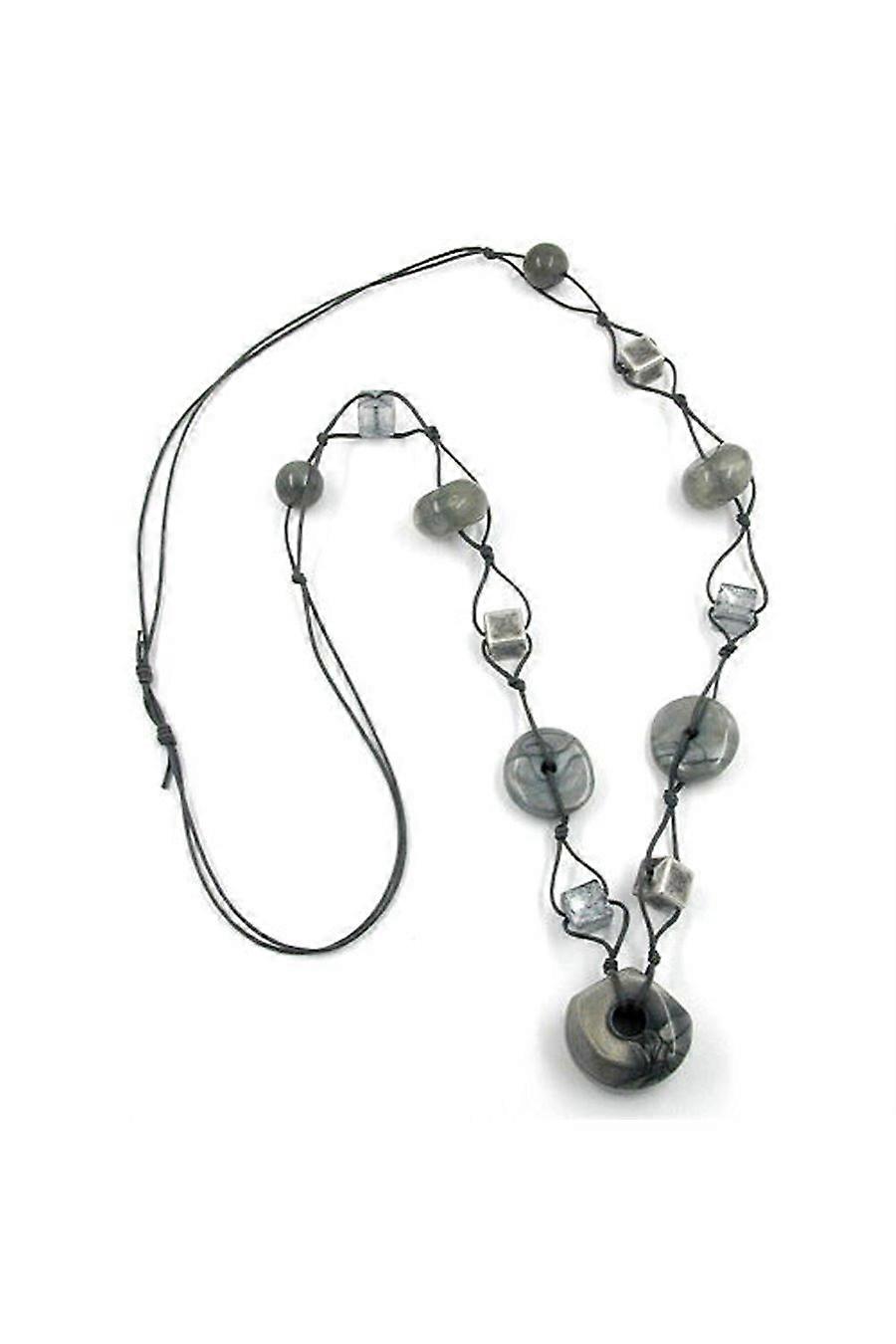Necklace Grey-silk Beads 90cm - Gl00765