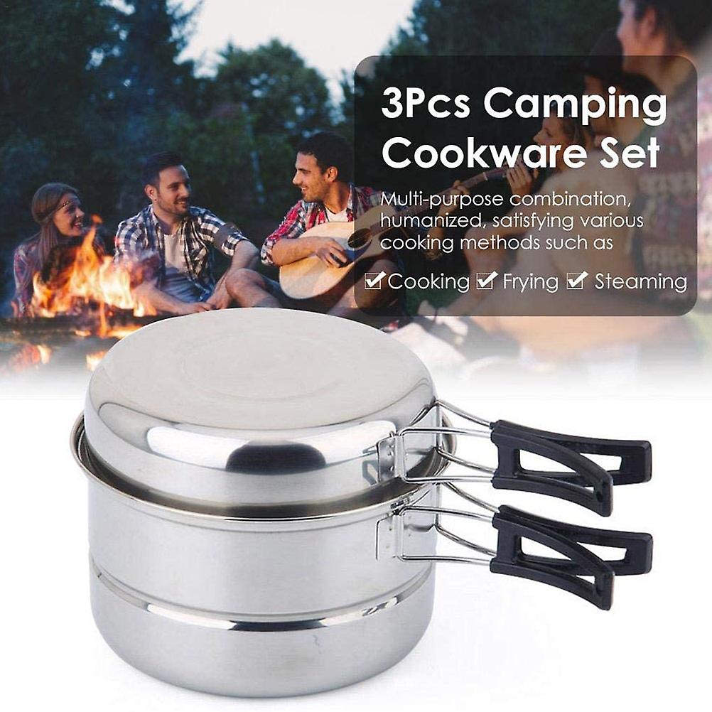 Portable Stainless Steel Camping Cookware Set with Handle for Outdoor Picnic Camping Hiking