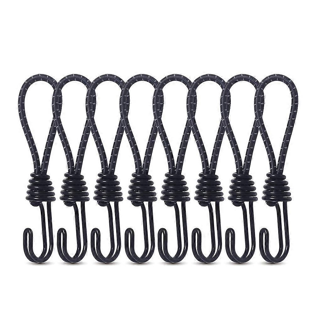 8 Pack 6mm Bungee Cord Hooks Black Anti-Rust Paint Spiral Wire with Separable Reflective Elastic for Camping Boats (Black)