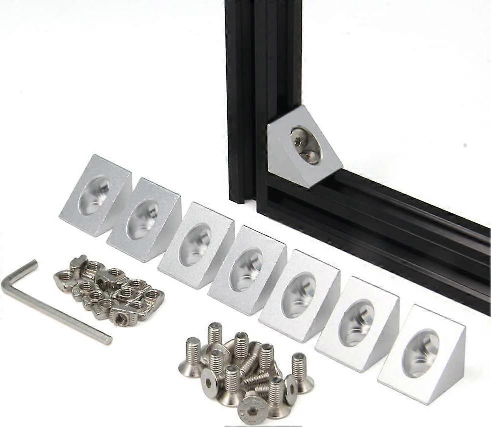 8 Series 6mm Aluminum Sharp Angle Connectors Set for Extrusion Profile (Angled Corner - Silver)