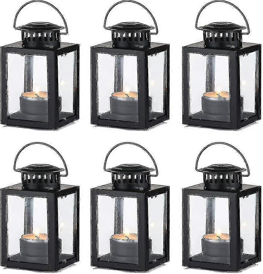 2024 6 قطع - فوانيس سوداء للشموع فوانيس الحديقة ، خمر نمط شنقا الفوانيس الصغيرة لشمعة صغيرة ، شمعة سوداء أصحاب ضوء الشاي ل في