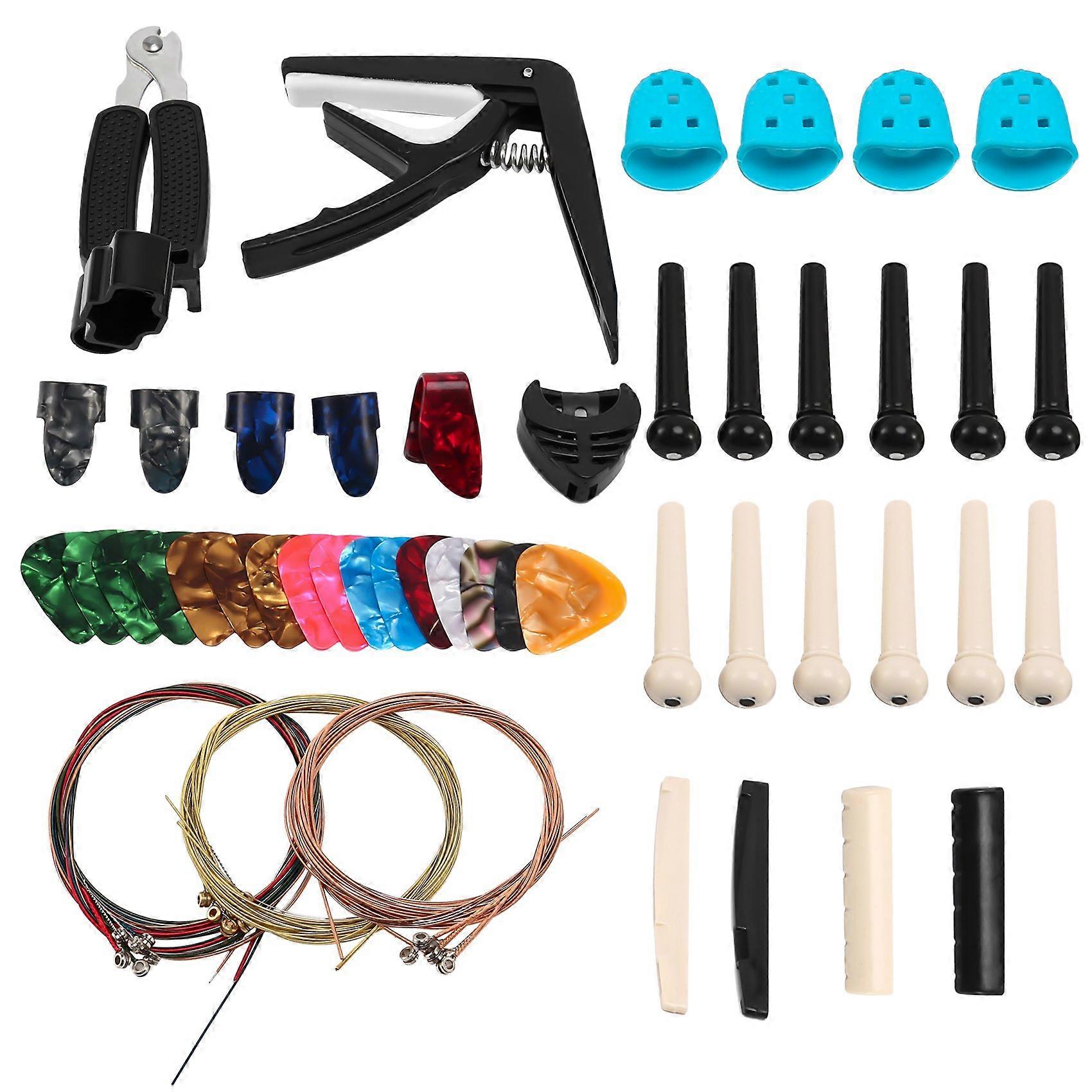 62 stk Guitar Accessories Kit Akustisk gitarskifteverktøy for gitarspillere og gitarnybegynnere