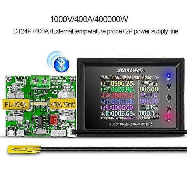 Dt24 digital display bt dc power meter voltmeter ammeter battery capacity tester 30a/100/200/300/400/500a current voltage meters
