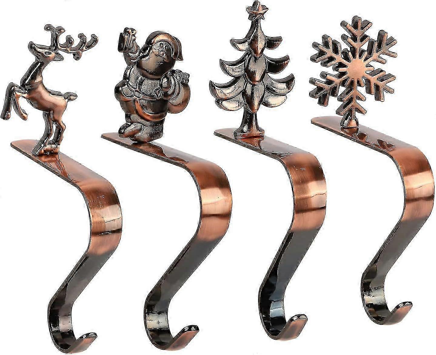 4 Pack Christmas Stocking Hangers For Fireplace - Non Slip Metal Christmas Stocking Holder, Hanging Stocking Hooks Xmas Holiday Decorations, With Tree