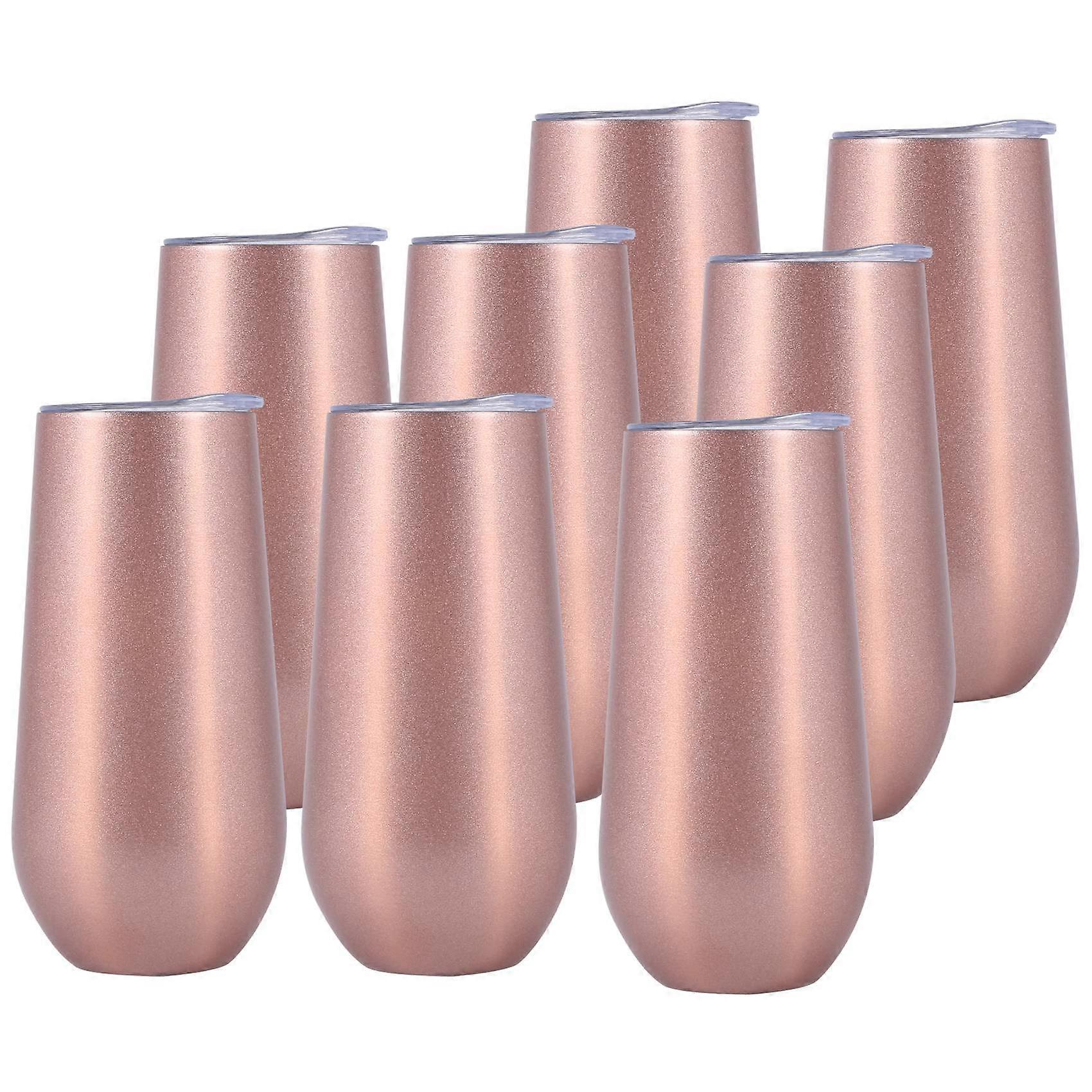 8 Packs Stemless Champagne Flutes Wine Tumbler, 6 Double-Insulated Wine Tumbler with Lids Unbreakab