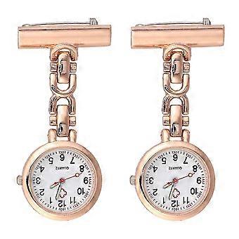 2 stuks chic verpleegster horloge broche met pin clip medische verpleegkundige pocket opknoping horloge retro zakhorloge cadeau (rose goud)
