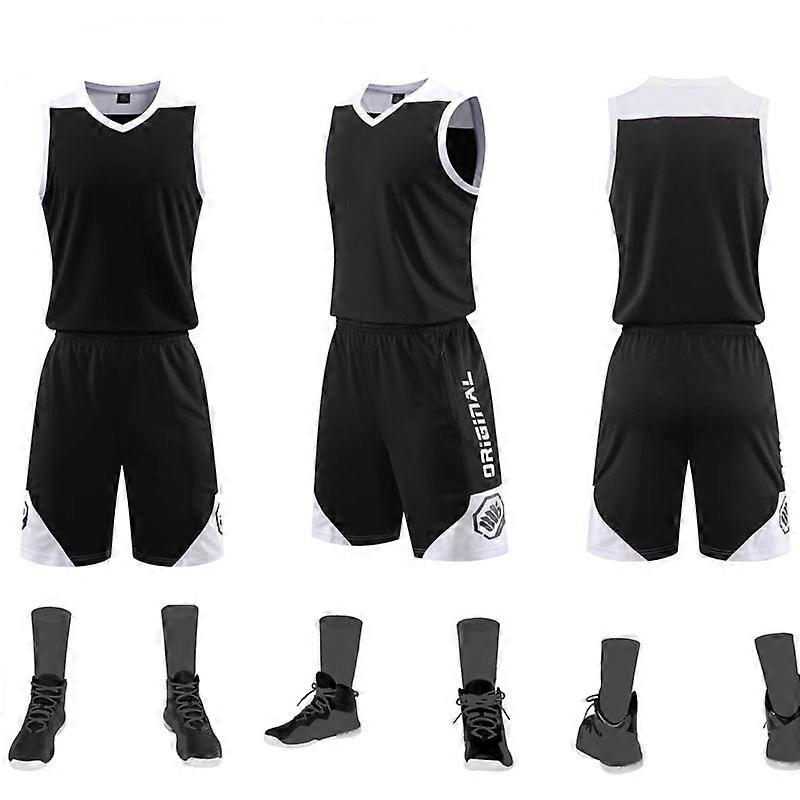 كرة السلة جيرسي البدلة للجنسين سريعة الجفاف الكرة التدريب الرياضة جيرسي بدلة أسود