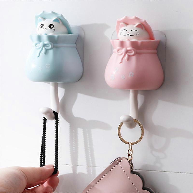 Adhesive Hook Dynamic Cartoon Figure Towel Wall Hook Punch-free Cute Cat Hanging Storage Device for