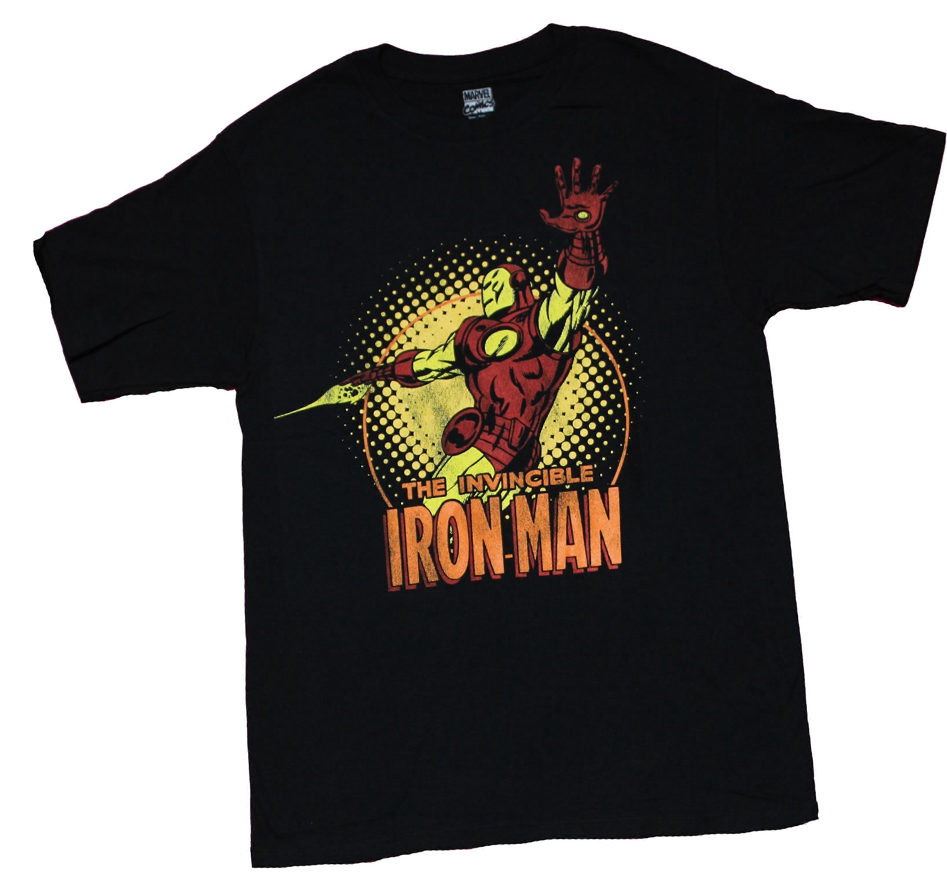 Iron Man Mens T-Shirt - Reaching Out over Yellow Dots-Lgn76
