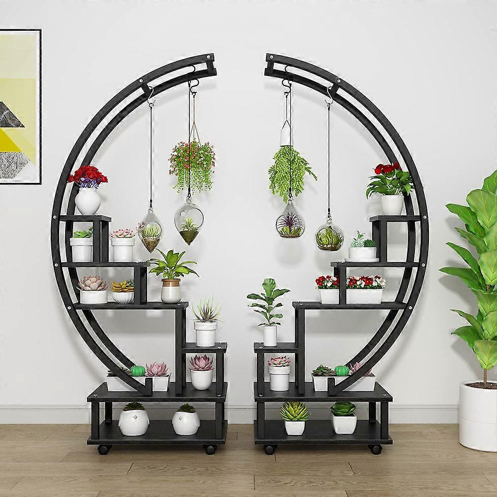 2pcs Half-Moon-Shaped Plant Stand Display Shelf with Wheels