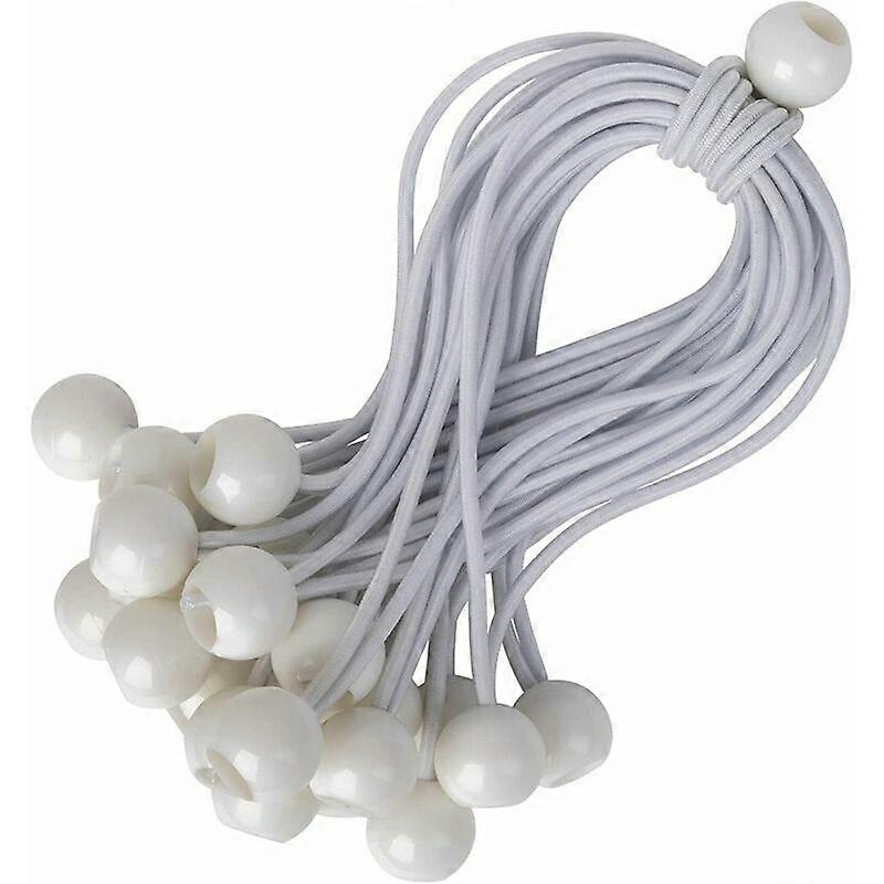 Corde elastiche con palline - Confezione da 25 x 15 cm Corde elastiche universali con clip - Fettuccia elastica per impieghi gravosi Perfetta per campeggio, bagagli e teloni - Bianco