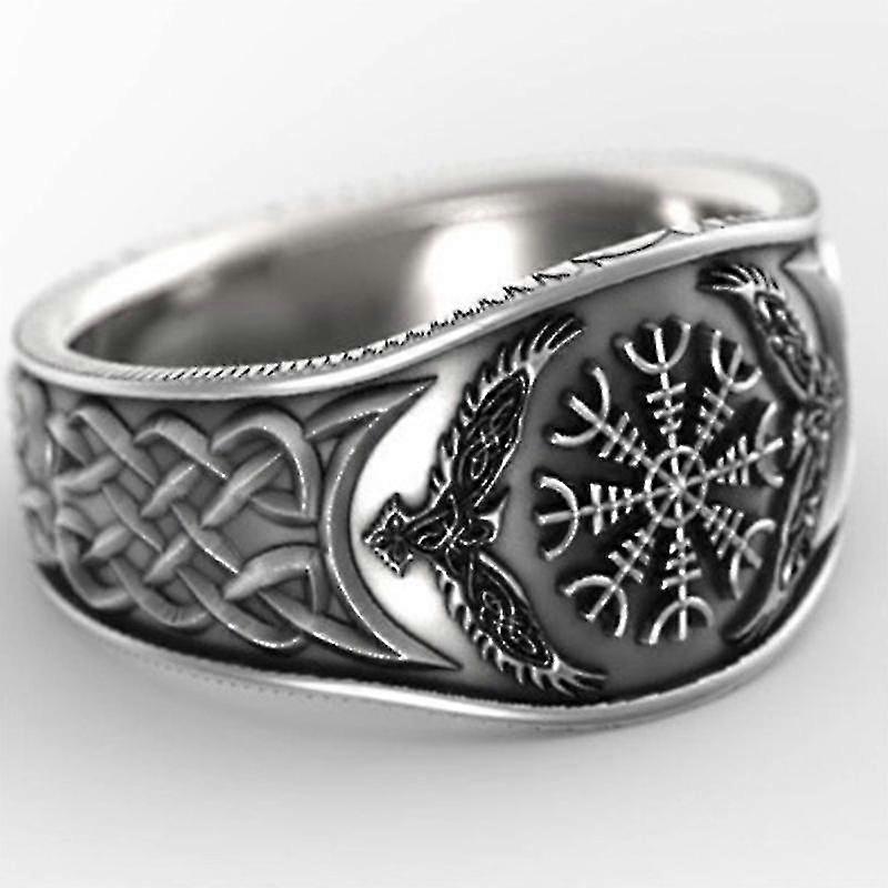 Antique Silver Viking Celtic Compass Ring - Vintage Viking Celtic Compass Ring