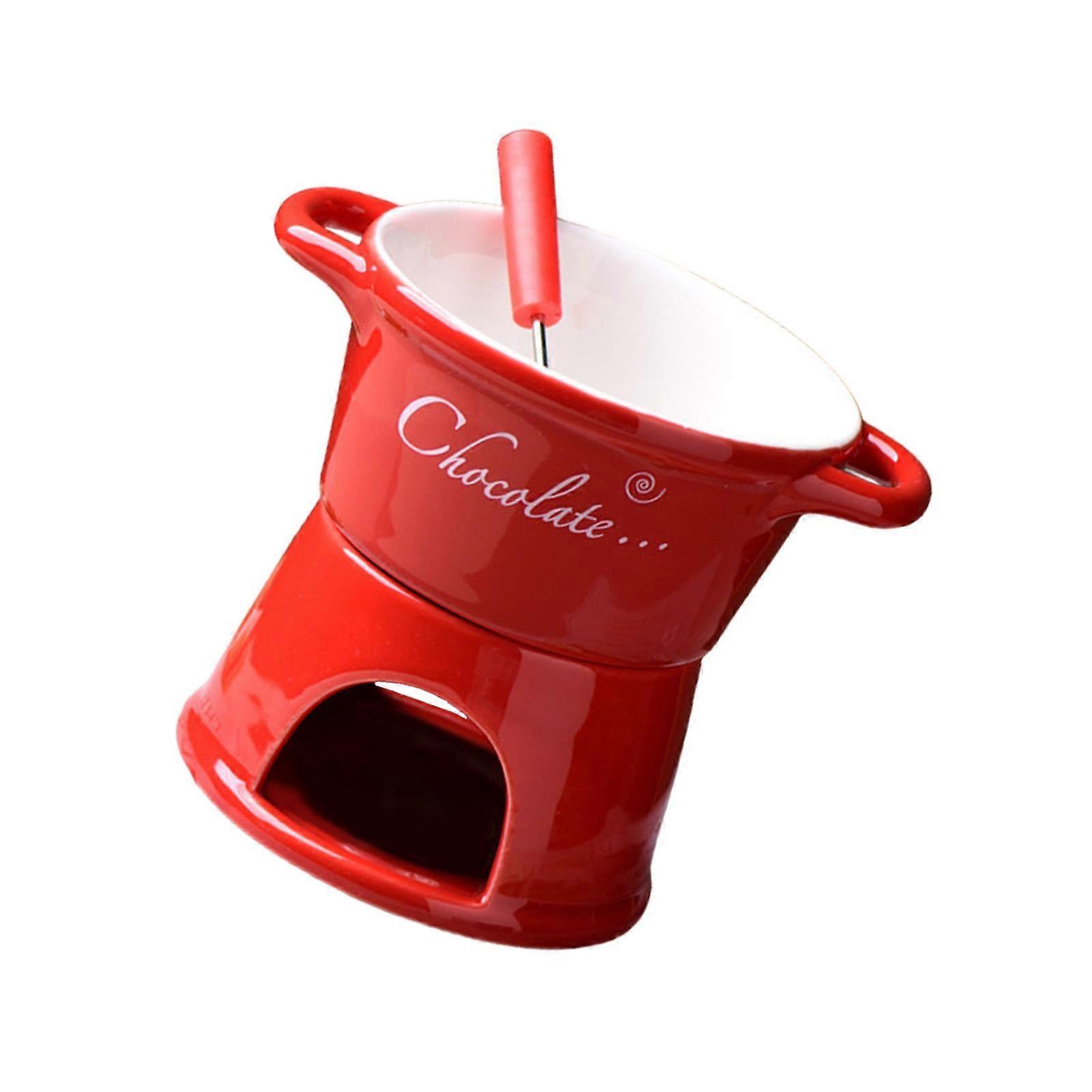 סיר פונדו שוקולד כלי בישול להמיס סיר חם סט קערה לארוחת ערב מסיבת חתונה אדום