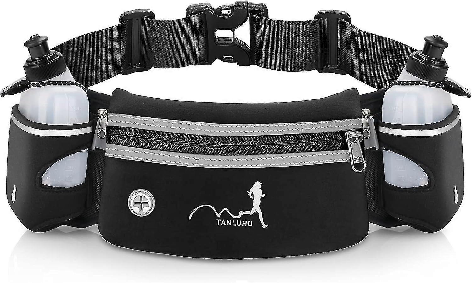 Auniq Hydration Running Belt with 2 Water Bottles(2 x 300ML), Upgraded Nylon Webbing Running Waist Bag Reflective Bum Bag Adjustable Sports Waist Pouc