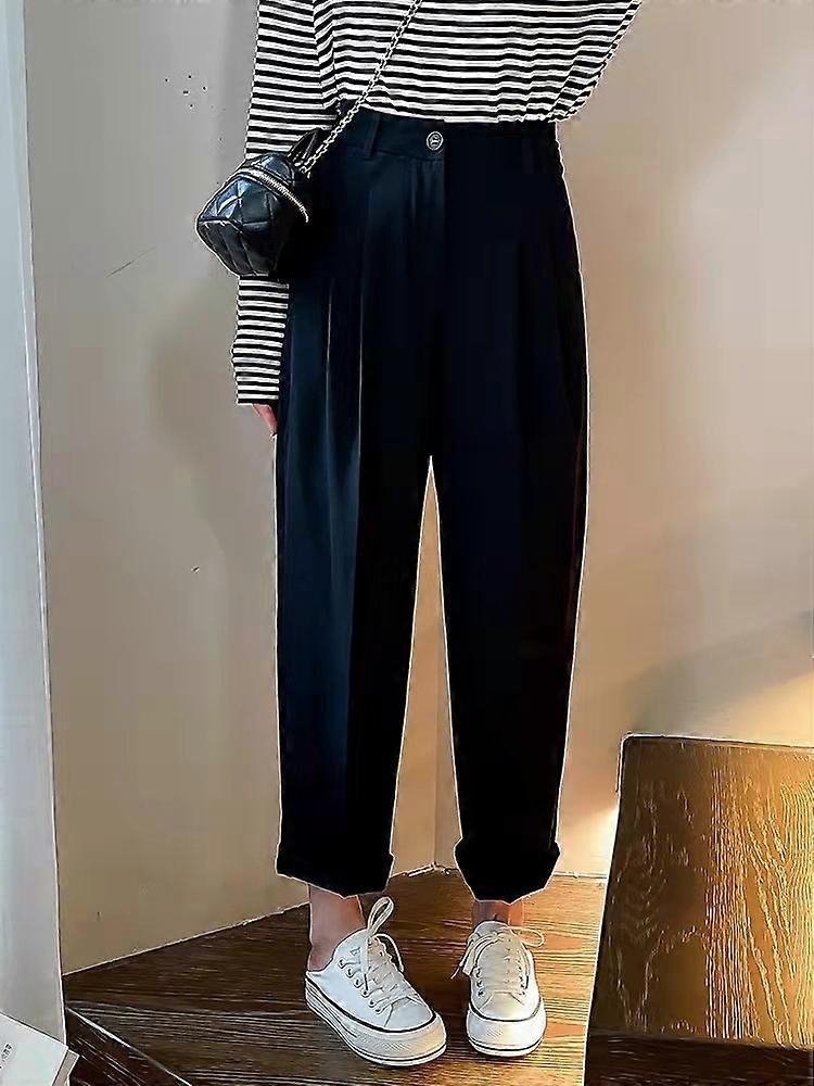 spring new style high waist raspberry suit pants, vertical feeling, crimping, casual and versatile design, straight tube Harlan pants, thin woman
