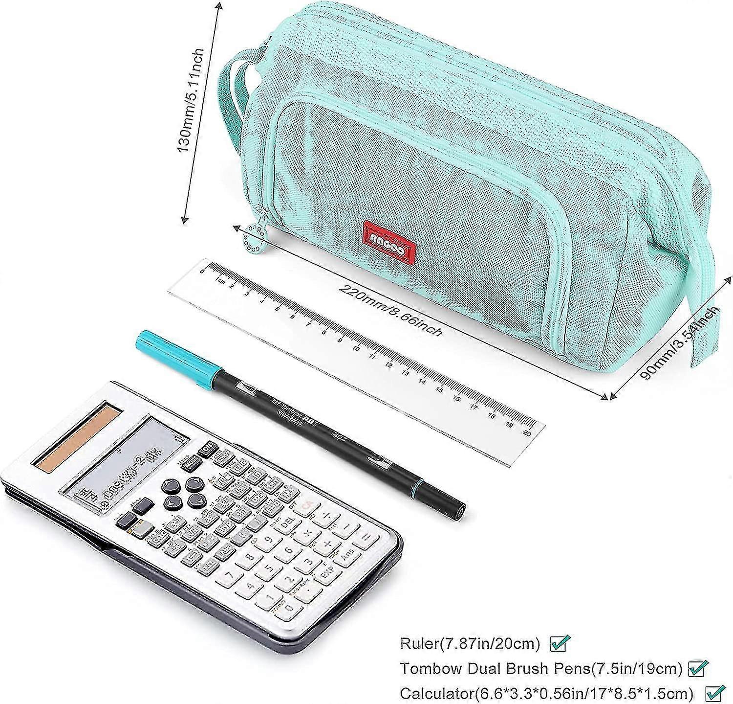 Jihuoo Astuccio In PVC E PU, Doppio Strato, Grande Capacità, Grigio, 21x7x8 Cm, Per Scuola E Viaggio - 3