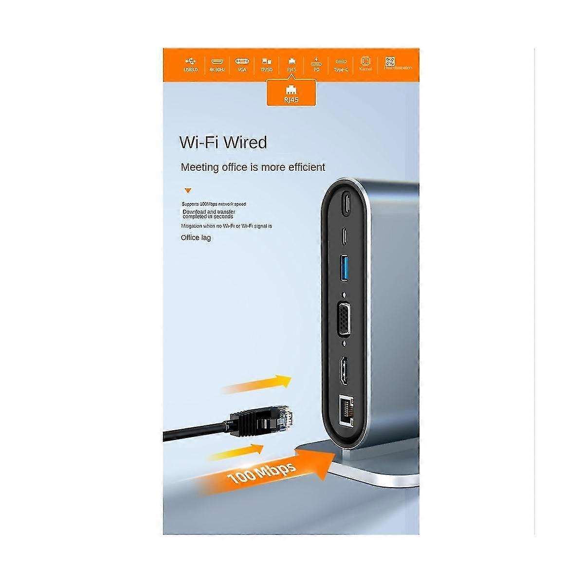 12 In 1 Type C Hub Usb 3.0 Vertical Dock Station Usb-c Splitter Tf Reader Ethernet Adapter 4k 100w
