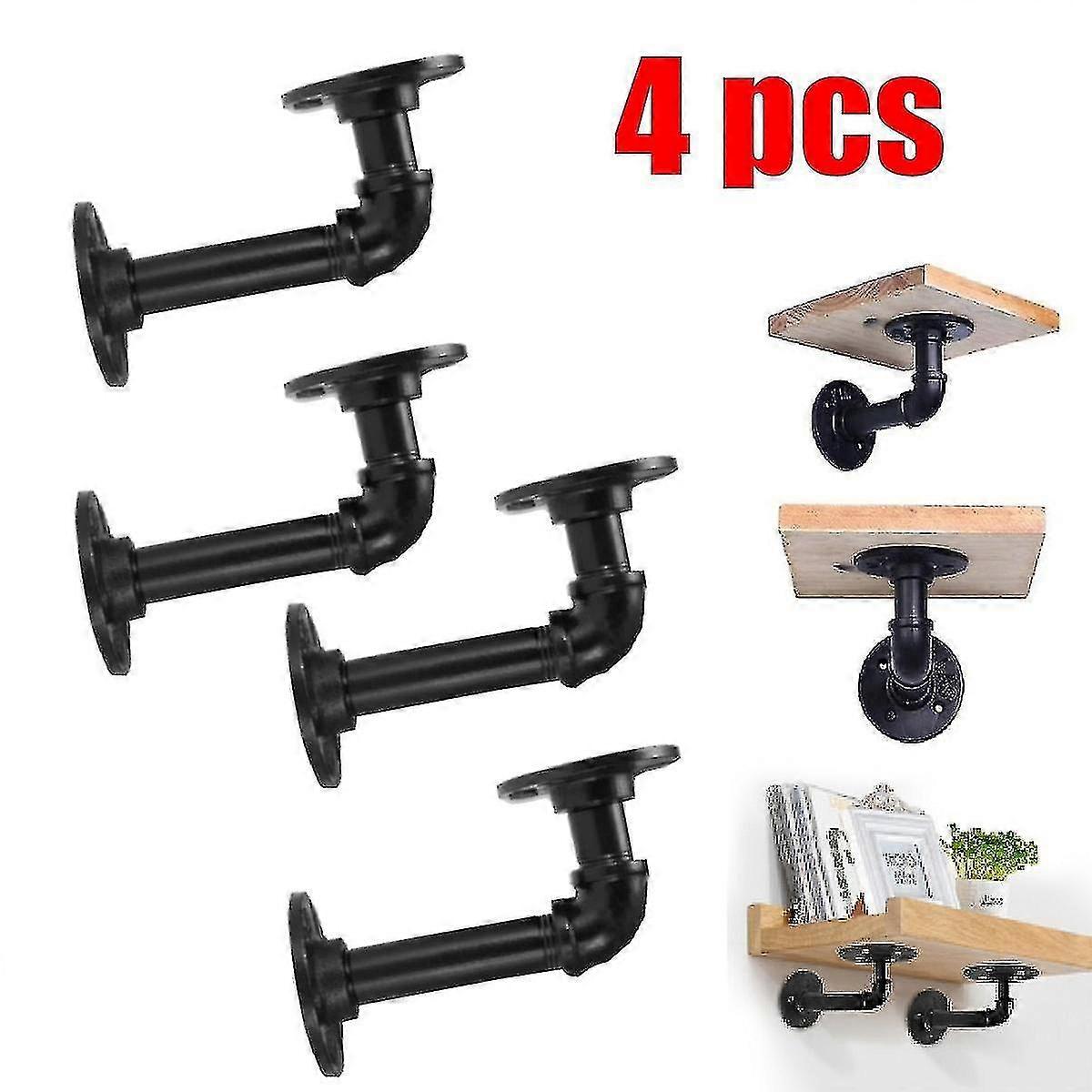 4pcs Pipe Shelf Bracket Iron Industrial Pipe Shelf Bracket Mounting Bracket Holder Storage Holders R